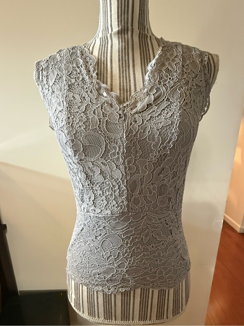 Daytrip Lace V-Neck Sleeveless Top in Light Gray Elastic Back